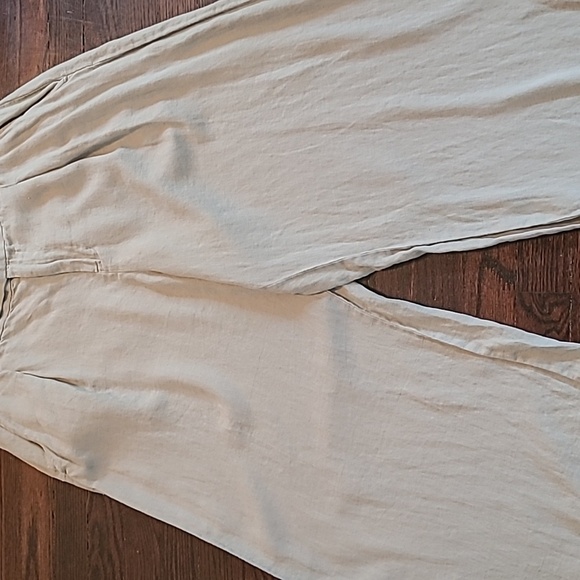 Madewell Harlow Tan Wide Leg Pleated Pants 100% Linen Wmns Petite 16 Boho Casual - Picture 6 of 13